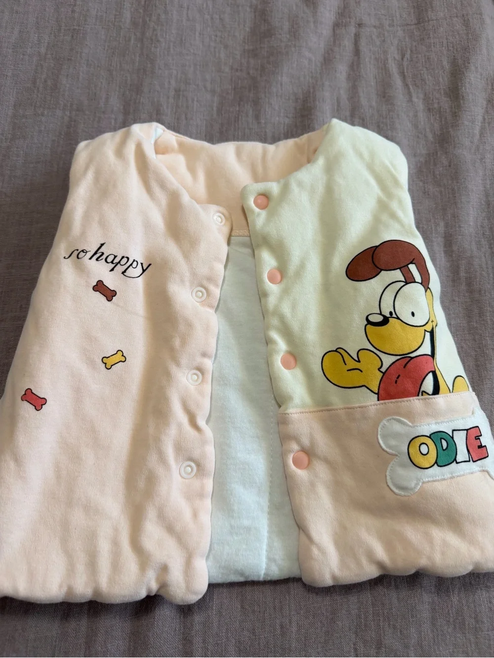 Vintage Odie Baby Sleeveless Sleep Vest in Pastel Pink Garfield 12-24 Months